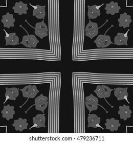 Circular  striped pattern with pumpkins . Hand drawn.