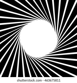 Circular, stripes lines geometric pattern. Monochrome starburst, sunburst. Vector.