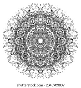 Circular style beautiful floral mandalas for coloring book page. Hand-drawn vector illustration. Vintage decorative elements. Oriental pattern for henna, mehndi, tattoo, decoration. 02