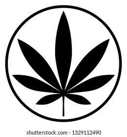Circular stylized Marijuana leaf silhouette badge. Hemp marijuana. Vector illustration 