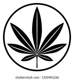 Circular stylized Marijuana leaf silhouette badge. Hemp marijuana logo. Vector illustration 