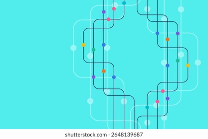 Circular subway-style path with vibrant nodes on a cyan background, perfect for modern transport, mapping, or tech-related visual layouts.