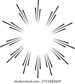 Efeito de explosão solar ou estelar circular, linhas radiais pretas e brancas.
