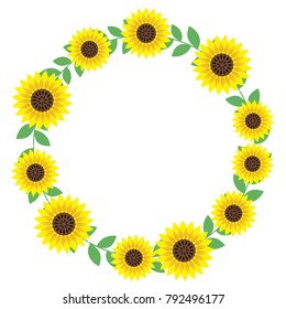 A circular sunflower frame with text space, vector illustration.