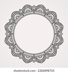 Circular sunflower ornaments form a photo frame. suitable for henna, tattoos, photos, coloring books. islam, hindu,Buddha, india, pakistan, chinese, arab