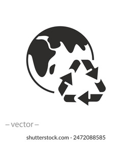 circular sustainable renewable icon, earth recycling, save clean world, flat symbol on white background - vector illustration