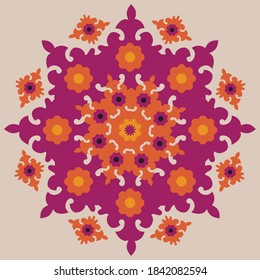 Circular Suzani placement mandala design. Perfect for t-shirts, scrapbooking, decorative pillow, placemats, wallpaper, paper products