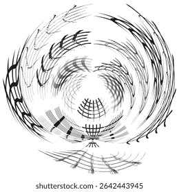 Circular swirl lines. Dynamic vector motion. Abstract radial design. Black white energy.