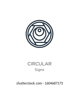 Circular symbol of japan icon. Thin linear circular symbol of japan outline icon isolated on white background from signs collection. Line vector sign, symbol for web and mobile