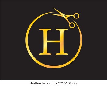 Circular symbol with the letter H for male or female beauty salon logo with mirror effect.