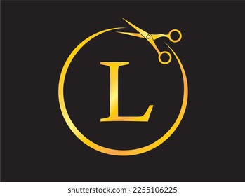 Circular symbol with the letter L for male or female beauty salon logo with mirror effect.