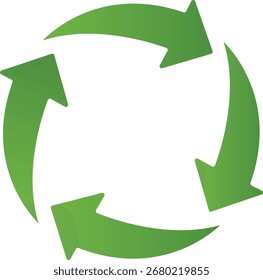 Símbolo circular compuesto por cuatro flechas verdes que indican un bucle o proceso continuo, aislado sobre un fondo blanco.