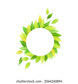 Circular symbol made of green leaves. Logo, emblem, creative sign design vector illustration