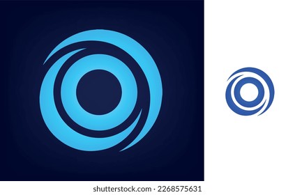 Circular symbol with sharp lines and blue gradient on dark blue background