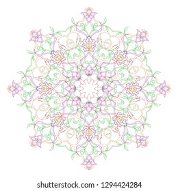 Circular symmetric mandala on white background. Illustration of pattern coloring book. Painting page for adults