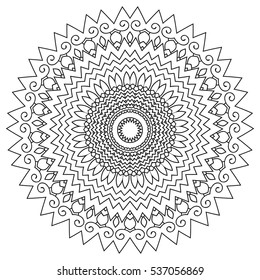 Circular symmetric mandala on white background. Illustration of pattern coloring book. Painting page for adults