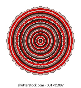 Circular symmetric pattern in red and black. The mandala in the Oriental style of design.