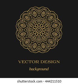 Circular symmetrical colored pattern on dark background. Vector gold mandala.