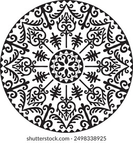 A circular symmetrical ornament, ethnic style of Central Asia. Mandala