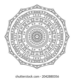 Circular table and floor inlay pattern. Abstract ornament with many details and geometry elements in form of mandala. Vector illustration for coloring book, henna, mehndi, decoration.