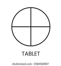 A circular tablet icon divided into four sections in vector, representing dosage or medication schedule, with an editable stroke.