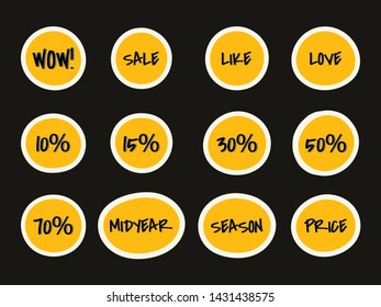 Circular tag set for discount sale concept