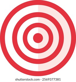 A circular target with alternating red and white concentric rings, divided vertically into two halves with one side red and the other white. Commonly used in precision sports like archery and darts.