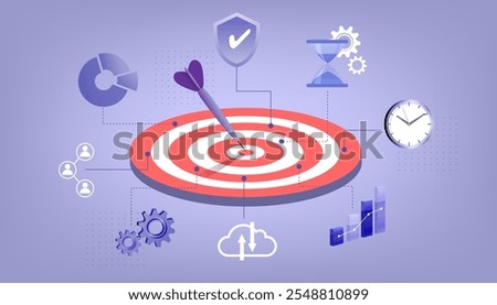 circular target with an arrow at the center, symbolizing success, goal achievement, and business growth. Target business concept. Vector, Flat design .