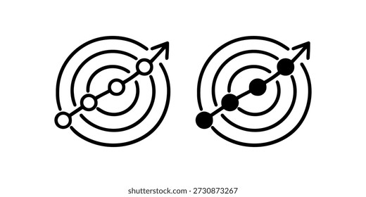 Flechas de destino circulares con líneas punteadas que indican crecimiento y progreso.