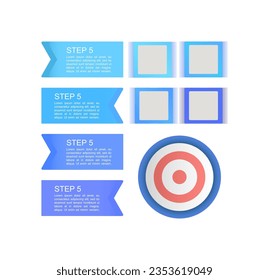 Circular target with blue flags infographic chart design element set. Abstract vector symbols for infochart with blank copy spaces. Kit with shapes for instructional graphics. Visual data presentation
