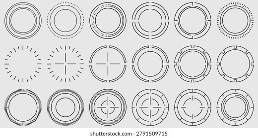 Circular target frame collection illustration with futuristic interface elements and design templates