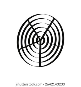Circular target icon. Divided circle form. Abstract black shape. Vector radial pattern.
