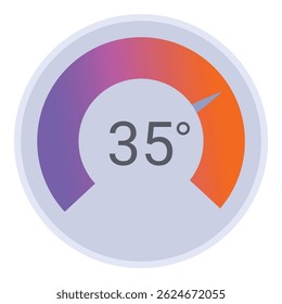 Circular temperature gauge indicating a temperature of 35 degrees celsius with a gradient from purple to orange