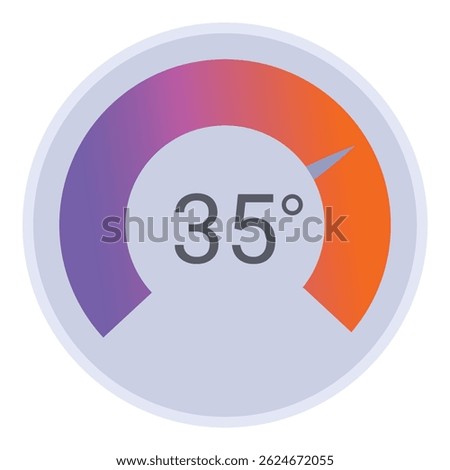Circular temperature gauge indicating a temperature of 35 degrees celsius with a gradient from purple to orange