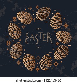 The circular template of Easter egg vector flat icons painted in traditional style. Eggs vector. Easter eggs for Easter holidays design.