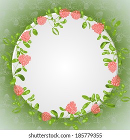 Circular template for text, background with clover flowers