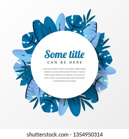 Circular text box with tropical flowers. Vector illustration