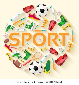 Circular with text in center concept of sports equipment background. vector illustration design