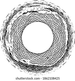 Circular texture. Distressed uneven grunge background. Abstract vector illustration. Overlay to create interesting effect and depth. Isolated on white background.EPS10.