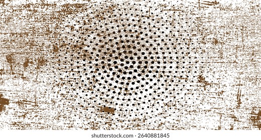 Circular texture. Uneven and broken grunge background. Abstract vector illustration. Overlay to create interesting effects and depth. Isolated on light brown white background. EPS10.