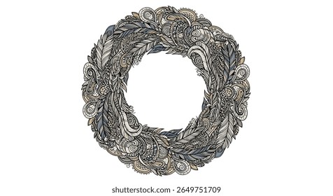 A circular textured abstract object with a hole in the center resembling a weathered ring or a primitive wheel on a white background