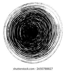 Texturas circulares en estilo grunge con líneas. Diseño de icono inusual. Textura de fondo con rayas de Vector. Forma geométrica de la línea usando un pincel seco ancho, mala impresión de la línea negra en el fondo blanco