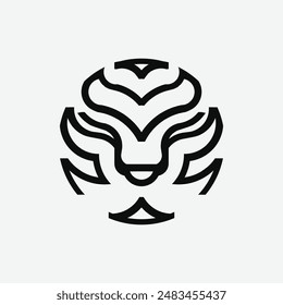 Circular tiger face logo: fierce yet friendly, embodies strength and grace. Bold lines capture its majestic essence, symbolizing courage and vitality