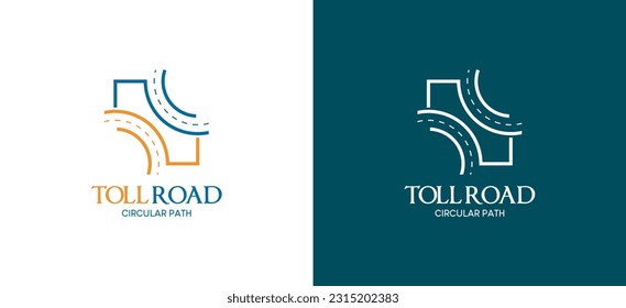 Circular toll road logo design with line art style, modern road logo vector illustration