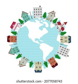 Circular townscape vector  illustration (earth)