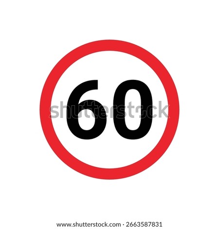 A circular traffic sign with a red border and the number 60 in black.