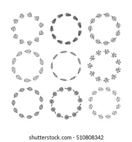 Circular tree leaves hand drawn frames