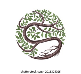 circular tree logo design template, brand and identity of ancient tree vector.