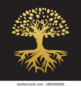 Circular Tree Root Design Illustration. Nature art outline icon.