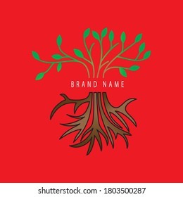 Circular Tree Root Design Illustration. Nature art outline icon.
